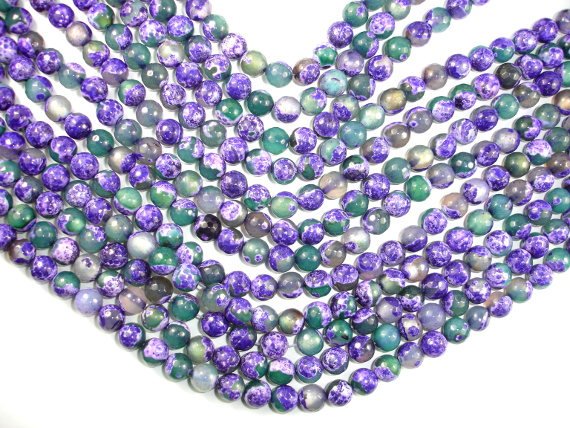 Agate Beads, Purple & Green, 8mm Faceted-BeadBasic