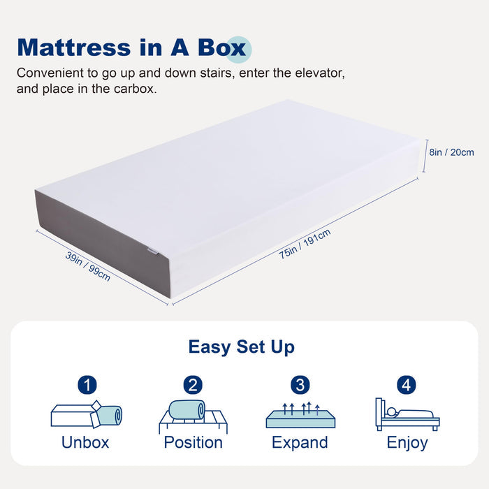 Amazon Basics Memory Foam Mattress, Medium Firm, 8 Inch, Twin, White/Grey