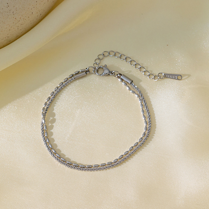 Brazalete Cadena de Cuerda & Bolitas Plateado