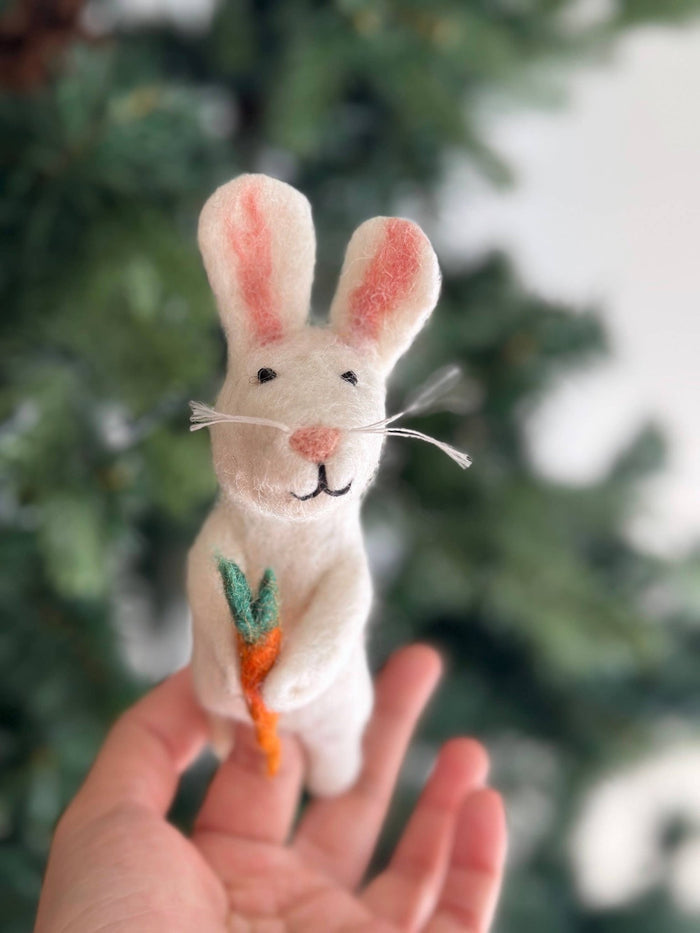Bunny Wool Felt Finger Puppet - bubblegum market