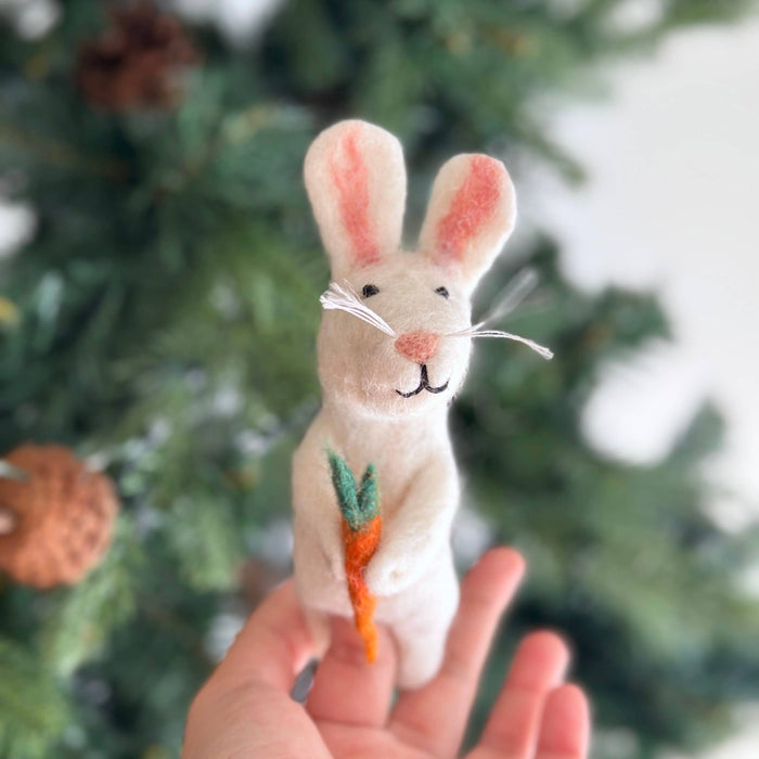Bunny Wool Felt Finger Puppet - bubblegum market