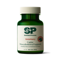 A bottle of Canine Musculoskeletal Support, a powder supplement for dogs’ muscles, ligaments and bone health, next to an image of the powder supplement.