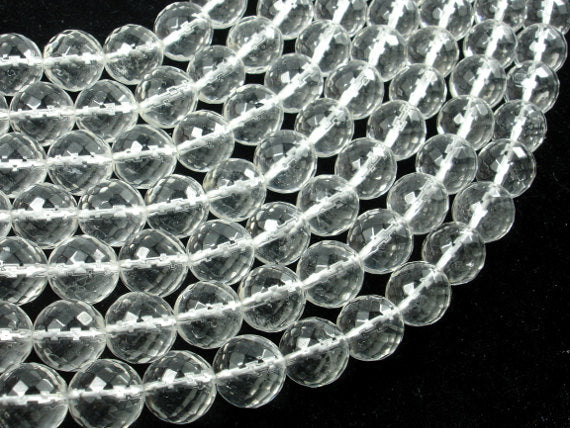 Clear Quartz Beads, 12mm Faceted Round Beads-BeadBasic