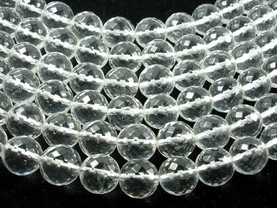 Clear Quartz Beads, 12mm Faceted Round Beads-BeadBasic