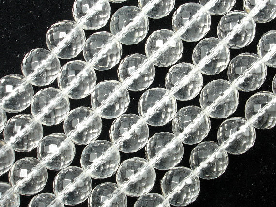 Clear Quartz Beads, 12mm Faceted Round Beads-BeadBasic