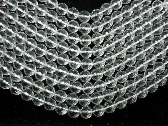 Clear Quartz Beads, 12mm Faceted Round Beads-BeadBasic