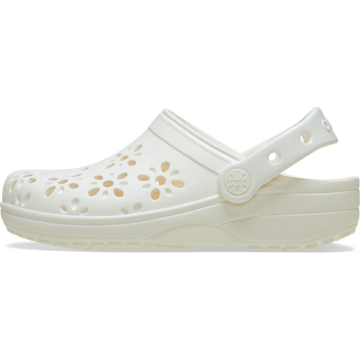Crocs Classic Floral Cut Out Synthetic Women's Chalk Clogs