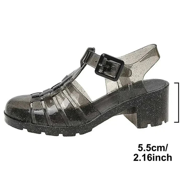 CrystalStep™ Elegant Block Heel Sandals - alternate side view highlighting the design details