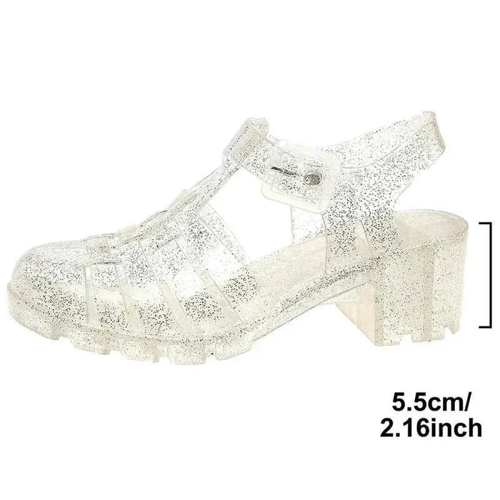 CrystalStep™ Elegant Block Heel Sandals - front detail view showing the fit and structure