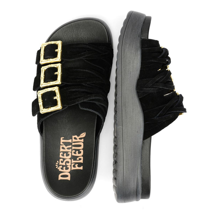 Desert Fleur Gypsum Tennesee Suede Women's Black Sandals