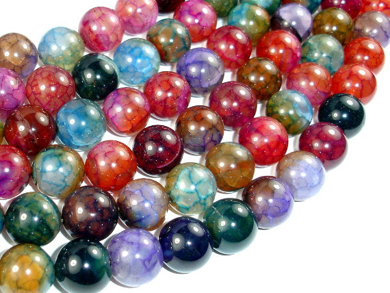 Dragon Vein Agate Beads, Multi-colored, 14mm Round Beads-BeadBasic