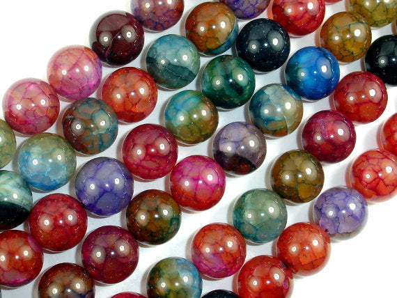Dragon Vein Agate Beads, Multi-colored, 14mm Round Beads-BeadBasic