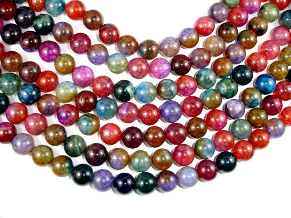 Dragon Vein Agate Beads, Multi-colored, 14mm Round Beads-BeadBasic