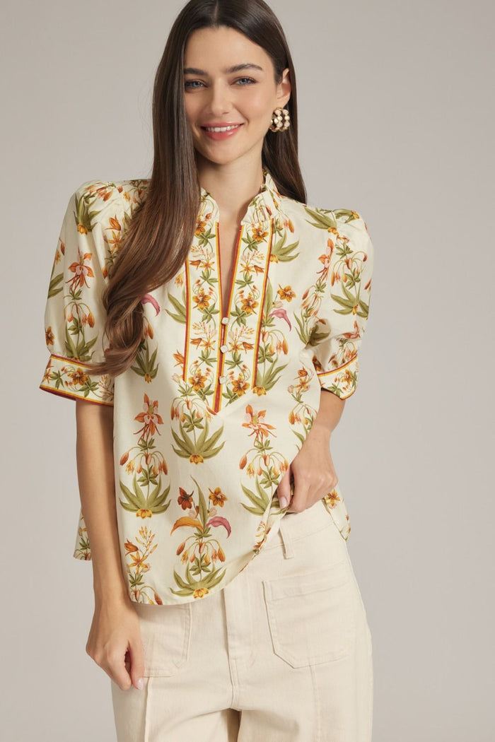 E Cream Tropical Floral Print Top