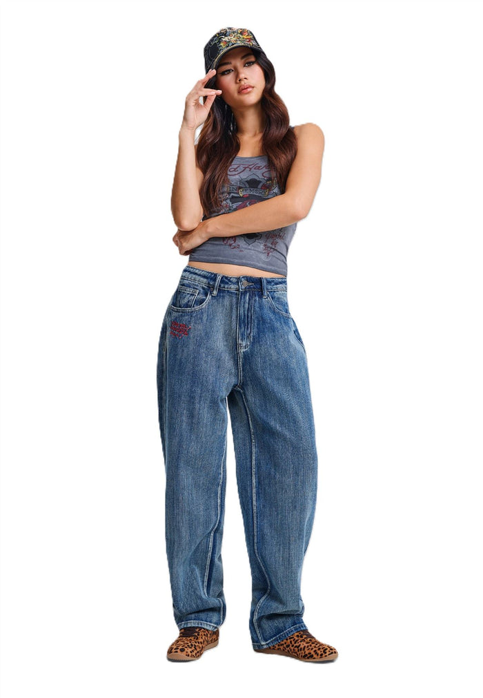 Ed Hardy Crawling Dragon Washed Women's Mid Blue Jeans