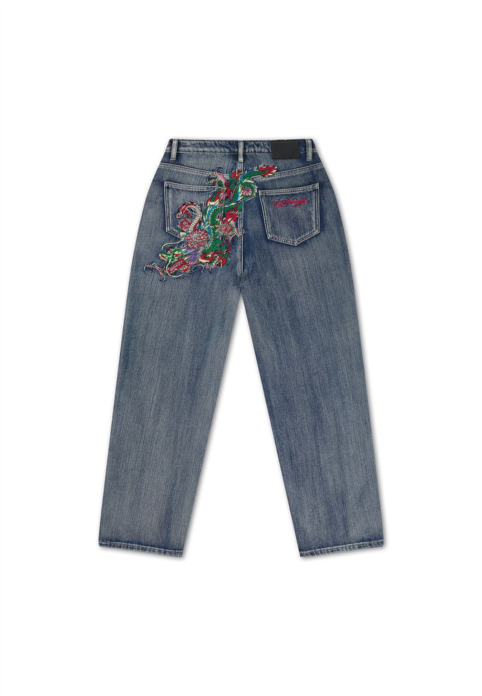 Ed Hardy Crawling Dragon Washed Women's Mid Blue Jeans