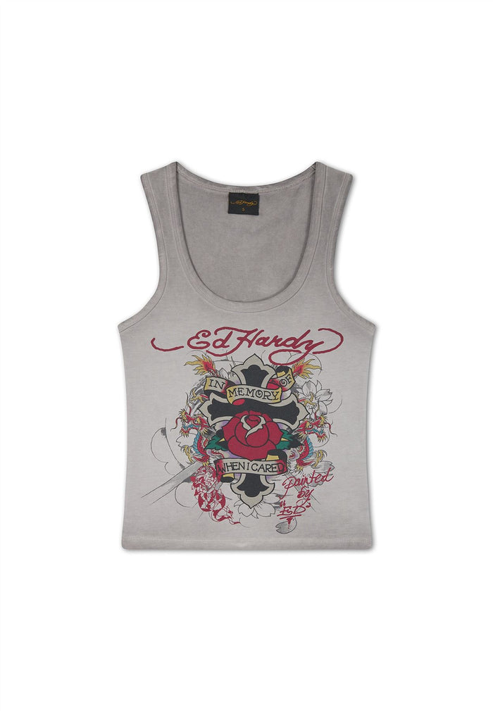 Ed Hardy In Memory of When I Cared Fitted Women's Grey Vest Top
