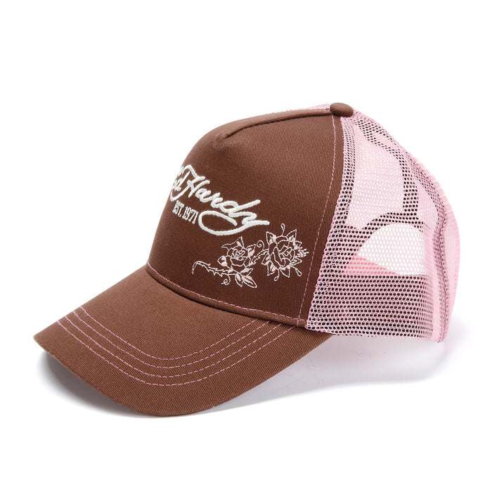 Ed Hardy Skull and Roses 5 Panel Brown Caps