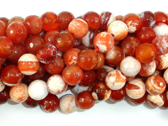 Fire Agate Beads, Orange & White, 10mm Faceted Round-BeadBasic