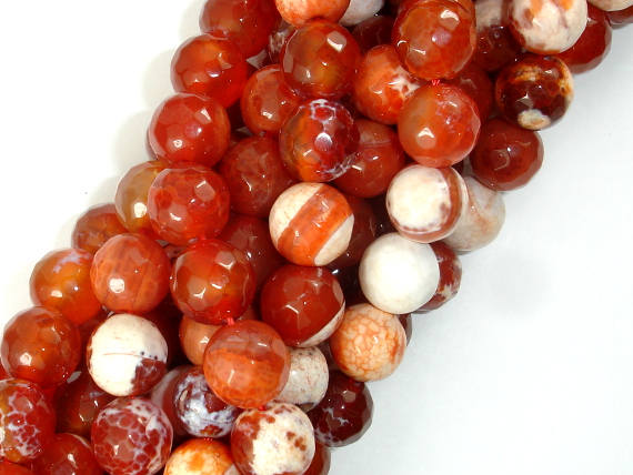Fire Agate Beads, Orange & White, 10mm Faceted Round-BeadBasic