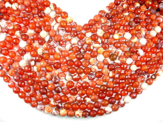Fire Agate Beads, Orange & White, 10mm Faceted Round-BeadBasic