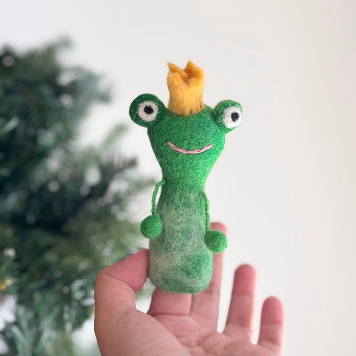 Frog Prince Wool Felt Finger Puppet - bubblegum market