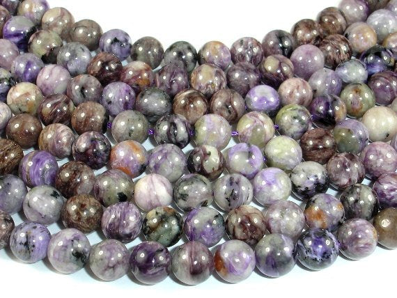 Genuine Charoite, 8mm Round Beads-BeadBasic