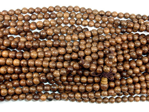 Gold Phoebe Ebony Beads, Gold Wire Sandalwood, 6mm Round Beads-BeadBasic