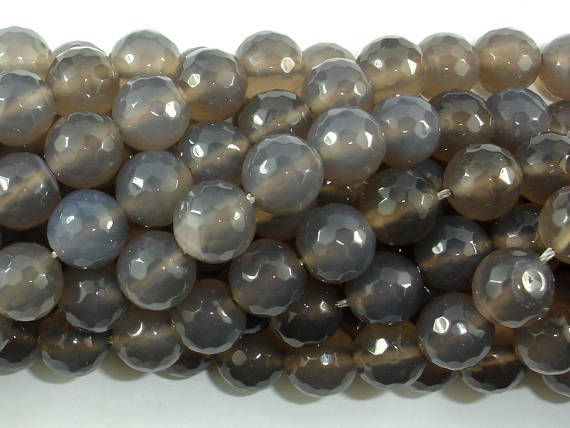 Gray Agate Beads, 10mm Faceted Round Beads-BeadBasic