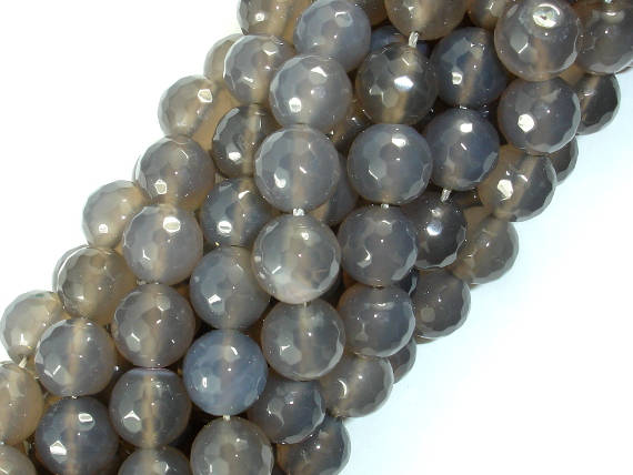 Gray Agate Beads, 10mm Faceted Round Beads-BeadBasic