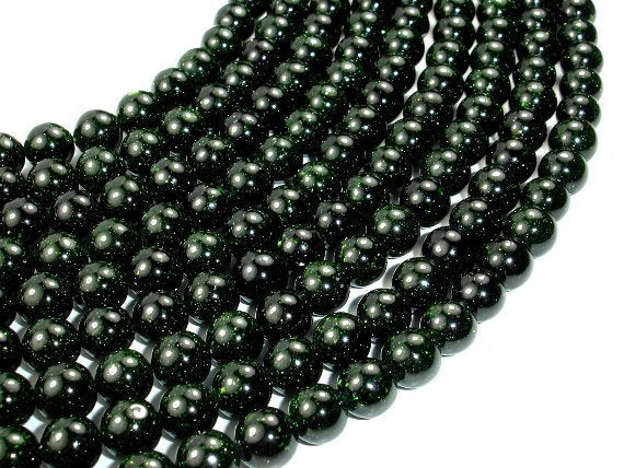 Green Goldstone Beads, 8mm Round Beads-BeadBasic