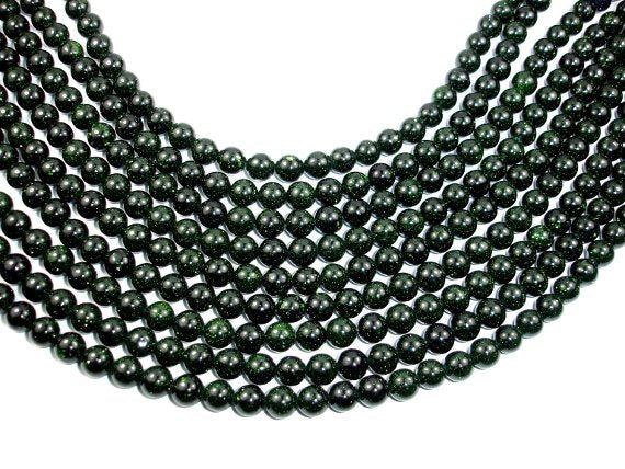 Green Goldstone Beads, 8mm Round Beads-BeadBasic