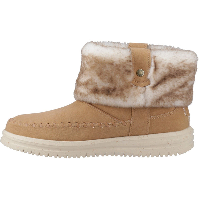HEYDUDE Camden Cuff Classic Cozy Synthetic Women's Cognac Winter Ankle Boots