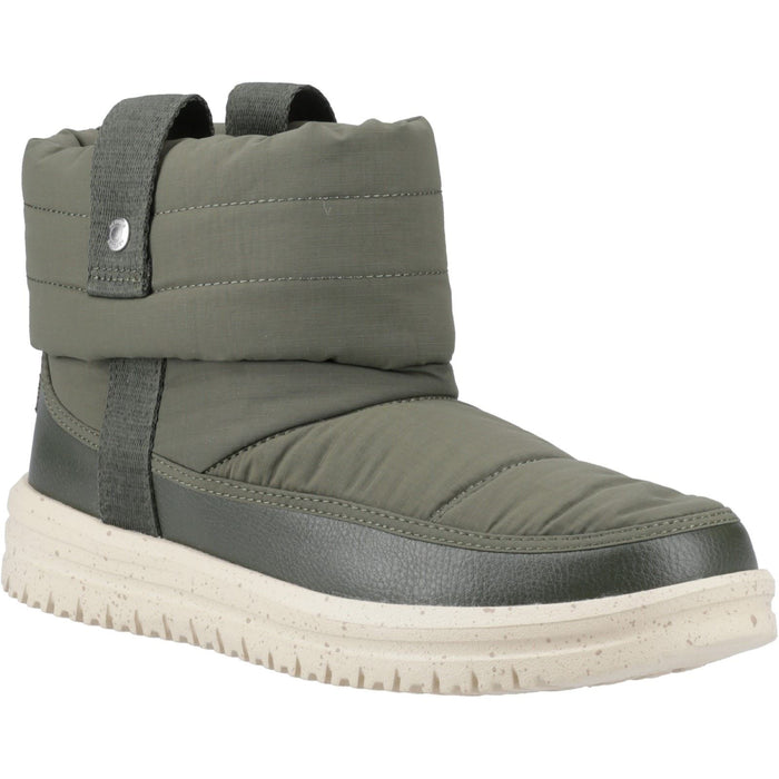 HEYDUDE Camden Cuff Nylon Quilt Nylon Women's Dark Olive Winter Ankle Boots