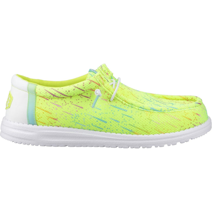 HEYDUDE Wally Party Mesh Synthetic Men's Lime Punch/White Moccasins Shoes