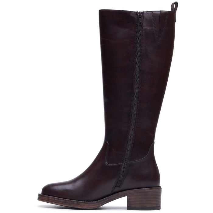 Hush Puppies Antonia Long Leather Women's Chocolate Heeled Knee High Boots