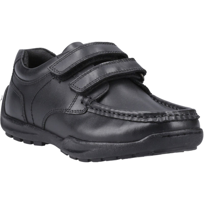 Hush Puppies Maddox Touch Fastening Leather Youth Black Shoes