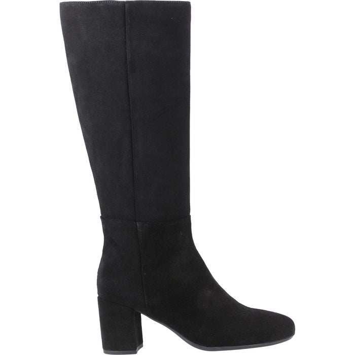 Hush Puppies Oprah Suede Long Leather Women's Black Heeled Knee High Boots