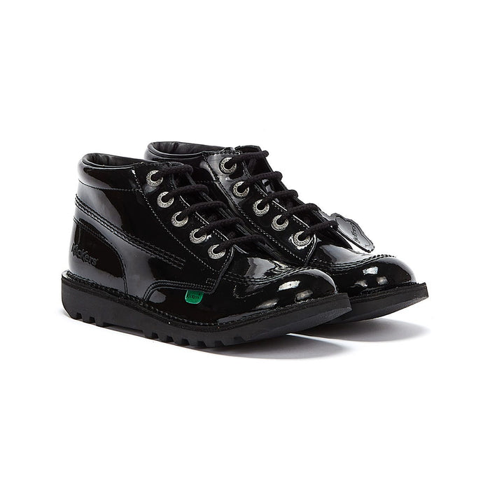 Kickers Youth Kick Hi Black Patent Shoes
