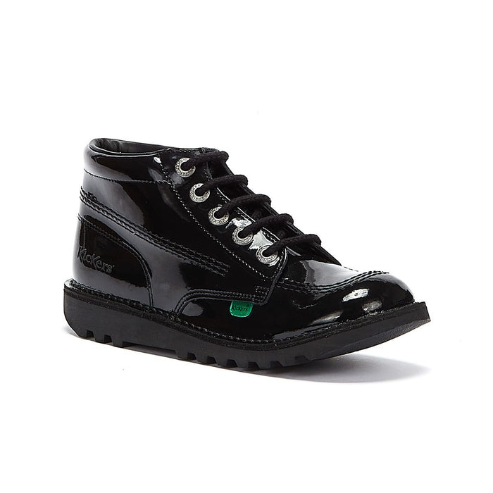 Kickers Youth Kick Hi Black Patent Shoes