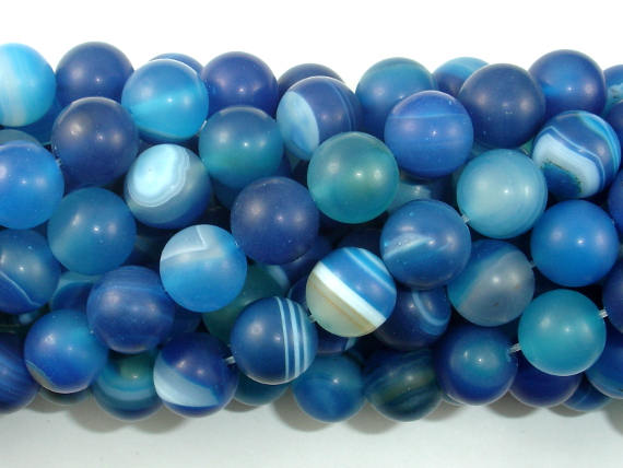 Matte Banded Agate Beads, Blue, 10mm Round Beads-BeadBasic
