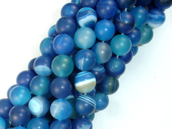 Matte Banded Agate Beads, Blue, 10mm Round Beads-BeadBasic