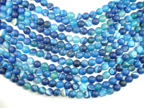 Matte Banded Agate Beads, Blue, 10mm Round Beads-BeadBasic