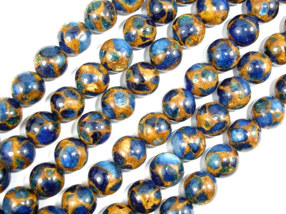 Mosaic Stone Beads- Dark Blue, 10mm Round Beads-BeadBasic