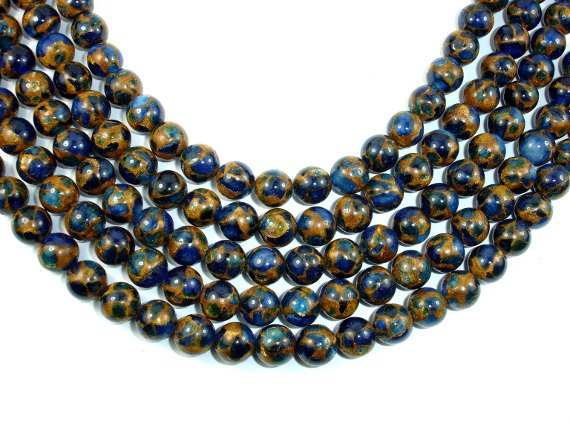 Mosaic Stone Beads- Dark Blue, 10mm Round Beads-BeadBasic
