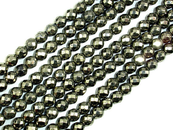 Pyrite Beads, Faceted Round, 6mm-BeadBasic