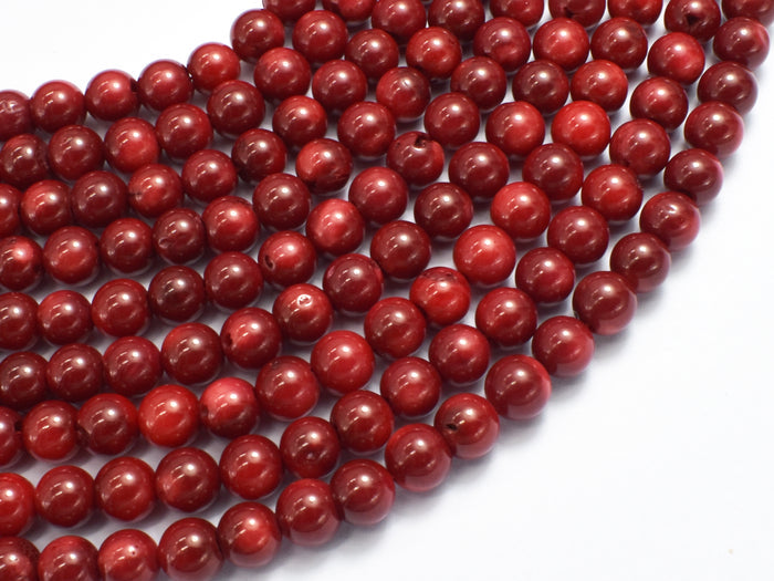 Red Bamboo Coral Beads, Round, 6mm-BeadBasic