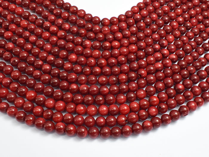 Red Bamboo Coral Beads, Round, 6mm-BeadBasic