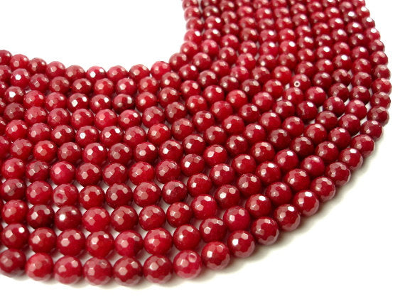 Ruby Jade Beads, Faceted Round, 8mm-BeadBasic