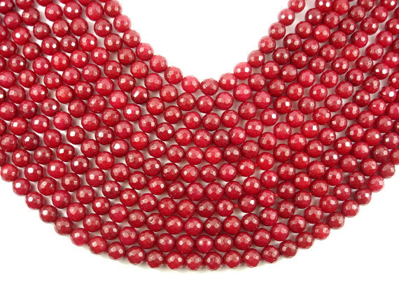 Ruby Jade Beads, Faceted Round, 8mm-BeadBasic